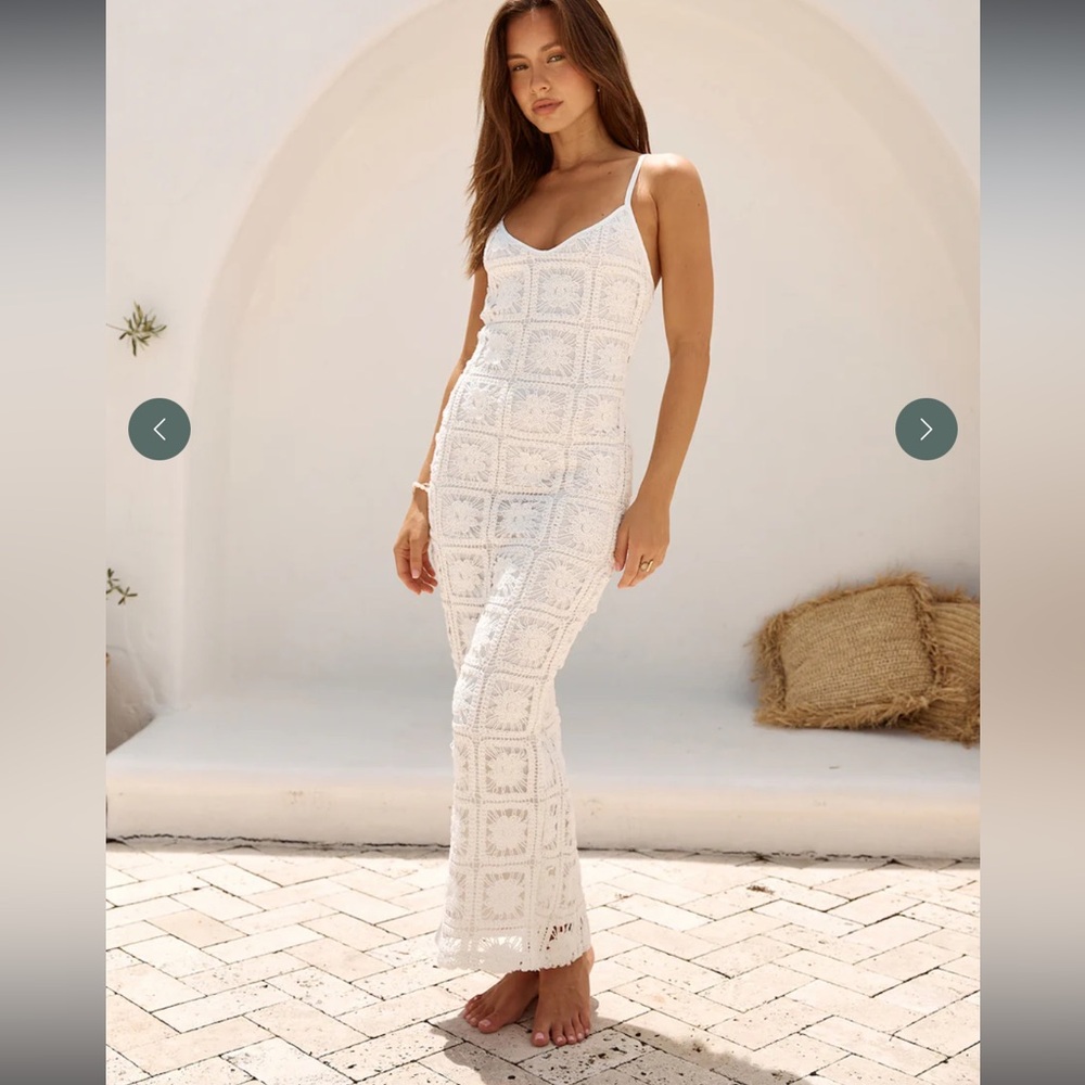 Elegant White Crochet Maxi Dress